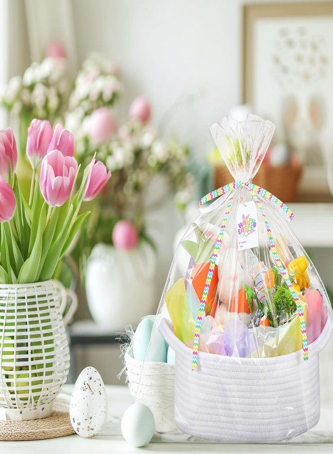 Pickmesh Easter Gift Basket Cute Small Woven Basket with Bags Tissue Paper Label and Ribbons Easter Gift Empty Woven for Boxes - Image 2